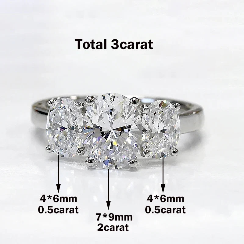 3/6cttw Real Moissanite Engagement Ring with Certificate 3-Stone Oval