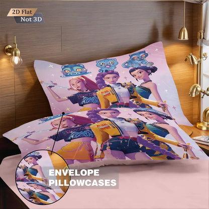 3-Piece K-Pop Demon Hunters Printed Bedding Set – Microfiber Polyester, Machine Washable, Multiple Sizes (1.0–2.8 m / 3.3–9 ft)