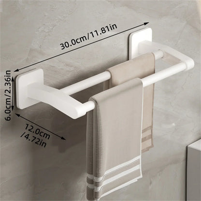 Self-Adhesive Double Towel Bar No-Drill Bathroom Towel Rack White/Gray