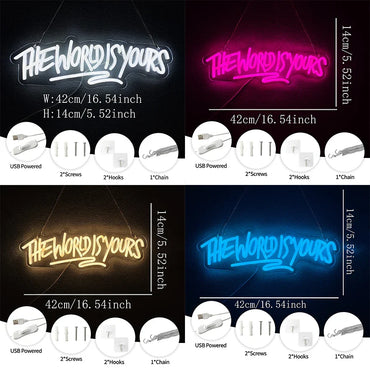 The World Is Yours Neon Sign, Led Letter Icon, Usb Powered, Used For Room, Home, Valentine'S Day Date, Wedding Background Decor.