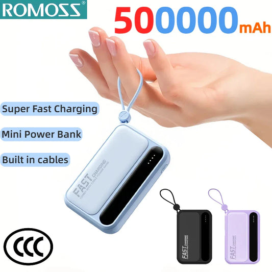 4-in-1 Portable Power Bank with Built-In Cables & LED Digital Display — 10,000/30,000/50,000mAh, 120W Fast Charge