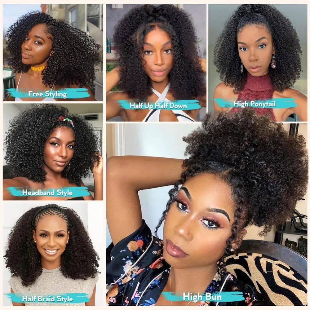 Nvnvdij Curly Human Hair Half Wig – 3-in-1 Headband Wig, 180/200 Density, 16–32 Inches, No Leave Out