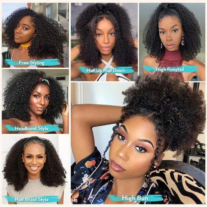 Nvnvdij Curly Human Hair Half Wig – 3-in-1 Headband Wig, 180/200 Density, 16–32 Inches, No Leave Out