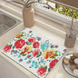 One White Floral Print Tableware Drying Mat Daily Decorative Drying Pad Countertop Absorbent Placemat Refrigerator Mat