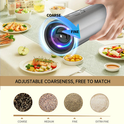 2-Pack USB Rechargeable Electric Salt & Pepper Grinder Set, Adjustable Coarseness, LED Light, Type-C Charging
