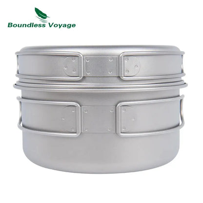 Titanium Camping Cookware Set with Folding Handles - Lightweight Pot & Pan for Hiking
