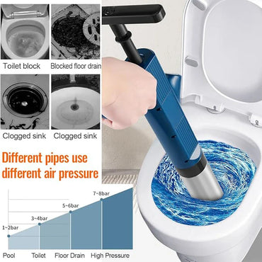 Stainless Steel Pneumatic Toilet Plunger & Air Drain Blaster - High-Pressure Pipe Unblocker Tool Set