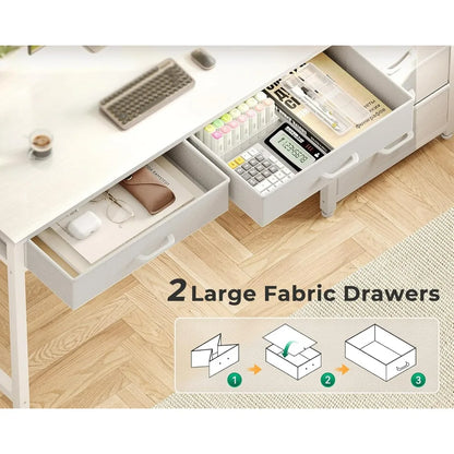 53" Computer Desk with 5 Drawers - Study Desk, Vanity Table, Home Office, Bedroom - Rustic Brown, Black, White