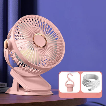 Baby 3 Speeds Stroller Mini Fan with Light Portable USB Charging Fan