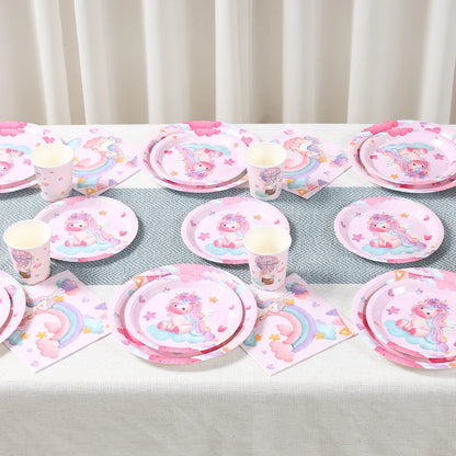 Unicorn Disposable Tableware Set Plates Cups Napkins Birthday Party Decoration Kids Boy Girl Wedding Birthday Party Supplies