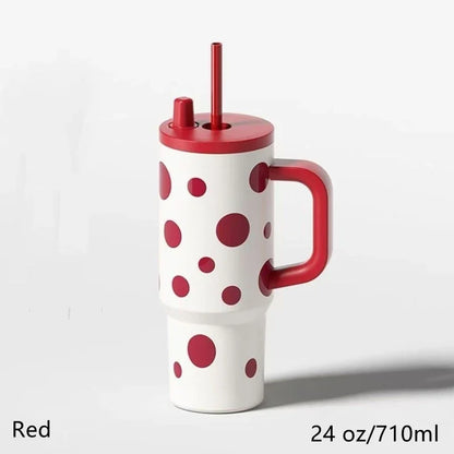 24oz Portability Tumbler with Handle Straw Lid Large Volume Stainless Steel Vacuum Insulated Cup Keep Cold Travel Mug