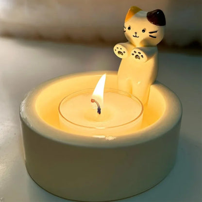 Cute Cat Candle Holder Resin Tea Light Holder for Home, Office & Desk Decor