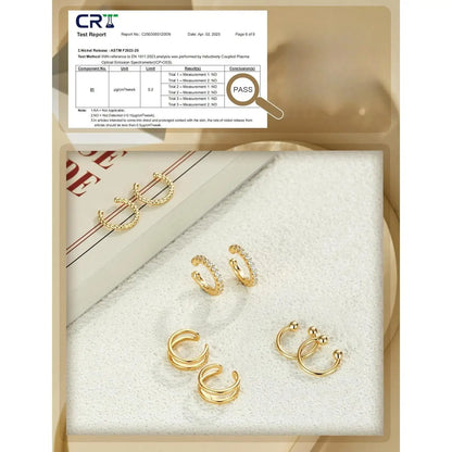 drperfect 4-Pair Ear Cuff Set - No Piercing, Adjustable Clip-On Cartilage Earrings, Brass, 14K Gold Plated or Silver, Hypoallergenic, Nickel-Free - 6 Styles