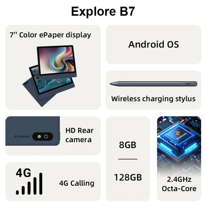 Bigme B7 7-Inch Color E-Ink Android 14 eReader with 4G