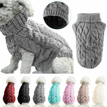 Knitted Cable Dog Sweater - Warm Autumn/Winter Pullover for Small Dogs