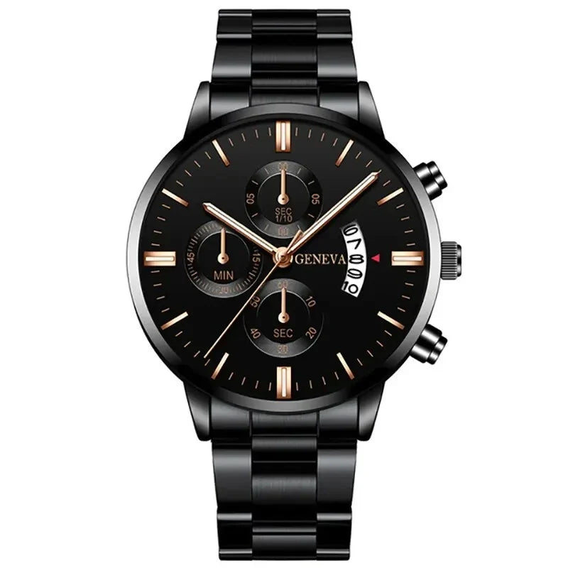 Men's Stainless Steel Quartz Wrist Watch with Calendar – 41mm Round Business Dress Watch