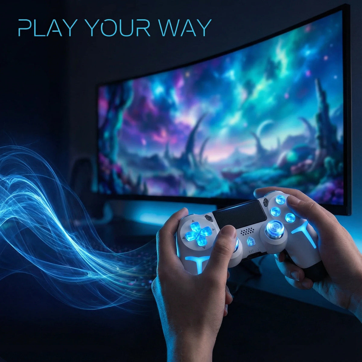 GAMINJA P412 Wireless Game Controller - PS4/PS3/PC, 6-Axis Gyro, Dual Vibration, Non-Linear Triggers, 600mAh, 6-8Hr Battery, Black/White