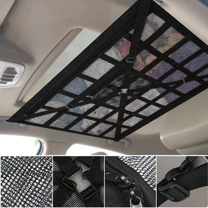 Car Roof Storage Bag Breathable Mesh Ceiling Cargo Net Interior Organizer
