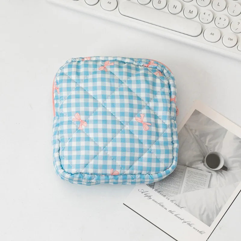 Large Capacity Period Pouch - Cute Cartoon Bow Sanitary Napkin & Tampon Organizer Bag
