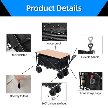 Collapsible Folding Beach Wagon Cart – Heavy-Duty 500 lb (227 kg) Portable Utility & Camping Trolley