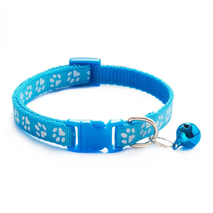 Adjustable Cat Collar with Bell and D-Ring, Dog-Print Rope Necklace, Multiple Colors