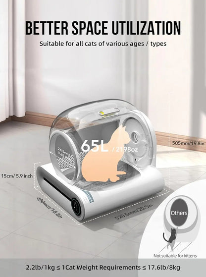 65L Automatic Self-Cleaning Enclosed Cat Litter Box with App Control & Ionic Deodorizer