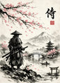 Japanese Ink Painting Landscape Spring Cherry Blossoms Canvas Print Asian Style Wall Art Poster for Living Room Home Decor Gift