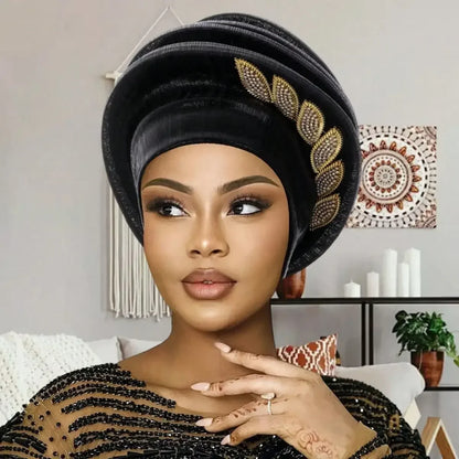 African Elegant Pleated Leaf Turban Hat - Chiffon Head Wrap, 5 Colors, All Seasons, Women & Unisex