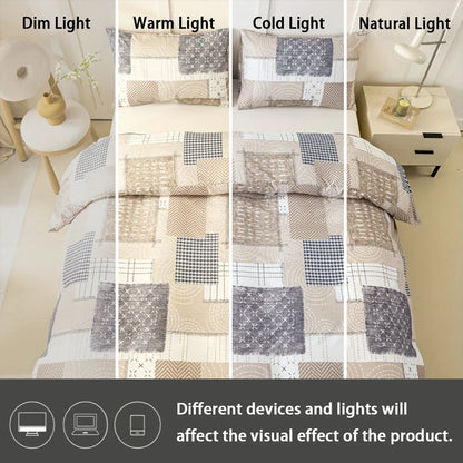 3-Piece Patchwork Print Duvet Cover Set — Soft Skin-Friendly Polyester Bedding (1.0–2.0 m | 3.3–6.6 ft)
