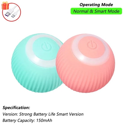 Rechargeable Interactive Cat Ball Toy — Automatic Rolling Smart Toy with Tail, LED & Obstacle Avoidance