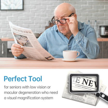 4X Rechargeable LED Handheld Magnifier, Wide Rectangular Reading Loupe with 10 LEDs and USB-C Charging