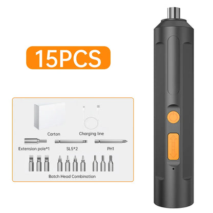USB Rechargeable Cordless Electric Screwdriver - Precision Wireless Drill with Bit Kit