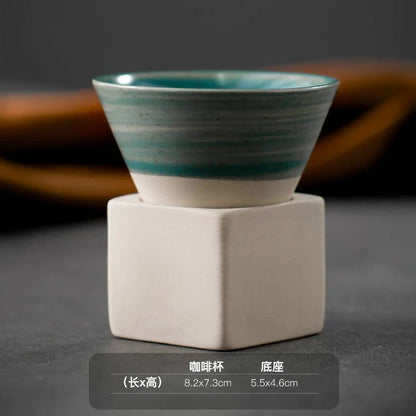 Retro Japanese Triangular Cone Ceramic Tea and Coffee Mug Pottery Porcelain Latte Cup for Home and Office