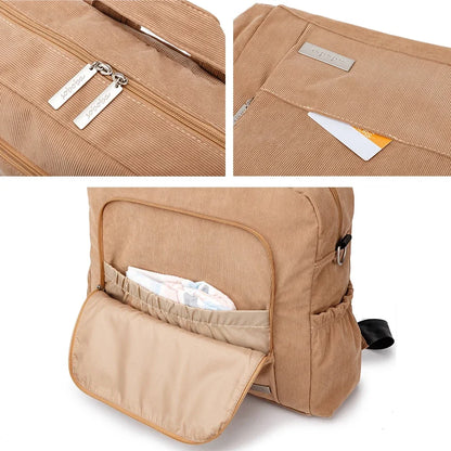 Large Corduroy Diaper Backpack for Mom – Spacious Baby Changing Bag with Multiple Pockets
