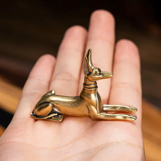 1pc Vintage Brass Egyptian Pharaoh Hound Statue - Exquisite Decorative Art Piece for Home, Office, or Cafe, Ideal for Bookshelve