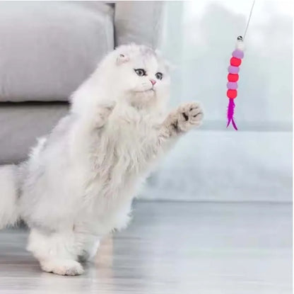 Interactive Cat Teaser Wand with Bell and Feather Toy for Kittens and Cats