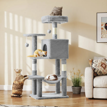 JHK 44" 4-Tier Cat Tree Tower - Condo, Hammock, Sisal Posts, 2 Platforms, 2 Swinging Balls, Anti-Tip, 44lb Rated, Multi-Cat
