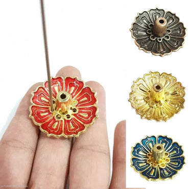 Lotus Alloy Incense Holder Small 1-Pack - Incense Burner for Sticks, Cones & Coils, Home Meditation Decor