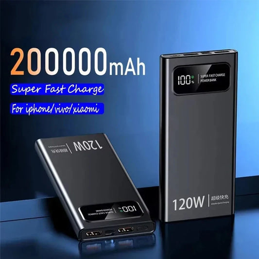 200000mAh 120W Fast Charging Power Bank with Digital Display for iPhone, Samsung & Huawei