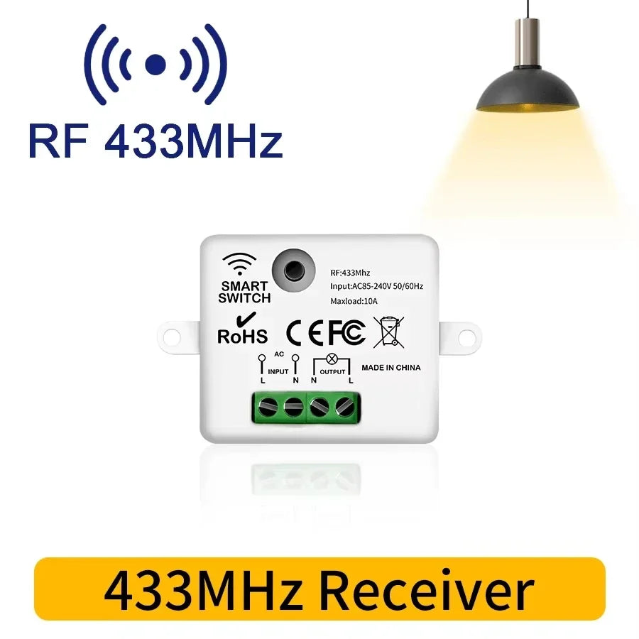 RF 433MHz Wireless  10A Relay Receiver Remote Control Light Switch 220V 110V Mini Round Button Wall Panel Switch For LED Lamp