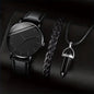 3-Piece Men's Leather Band Quartz Watch Set – 41mm Case, Necklace & Bracelet