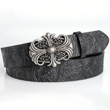 Retro Hollow Buckle PU Leather Belt - Vintage Punk Y2K Boho Style, Unisex, Black, 110cm / 120cm / 130cm