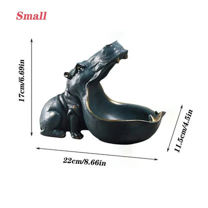 Home Decor Hippo Statue Sculpture Figurine Key Candy Storage Ornaments Container Decoration Table Decoration Accessories Gift