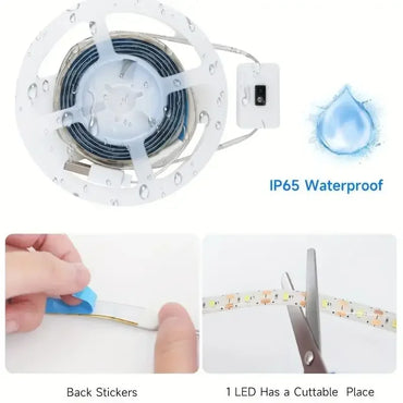 USB LED Strip Lights 5V IP65 Waterproof 60 LEDs/m SMD3528 Motion Sensor Adjustable Backlight for Bedroom Kitchen Wardrobe Christmas Decoration