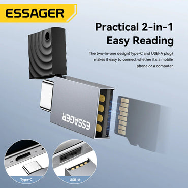 2-in-1 USB-C & USB 2.0 Micro SD/TF Card Reader Adapter - Mini Memory Reader for iPhone, iPad, MacBook & Android