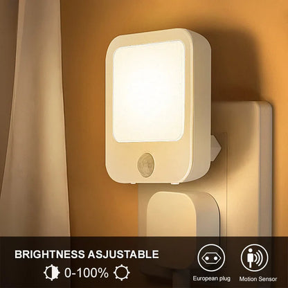 Motion Sensor LED Night Light with EU Plug – Plug-In Bedside & Kids Night Lamp, Warm/White Light
