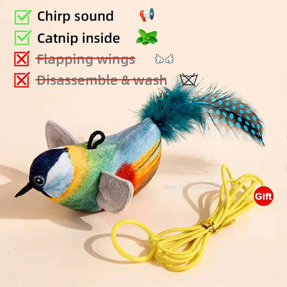 Rechargeable Interactive Cat Toy – Touch-Activated Chirping Flapping Bird Plush with Catnip