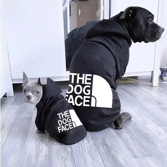 Large Dog Hoodie Autumn Winter Dog Face Text Pattern Jacket for French Bulldog, Labrador