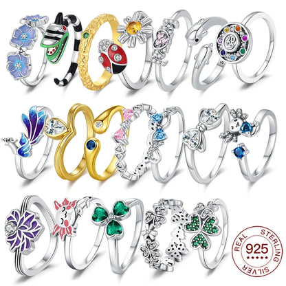 925 Sterling Silver Ring Ladybug Fashion Ring MOM Butterfly Ring