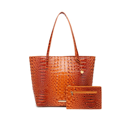 Crocodile-Embossed PU Leather Tote Bag Set – Spacious Bucket Shoulder Handbag with Detachable Zipper Pouch for Women, 14 Colors